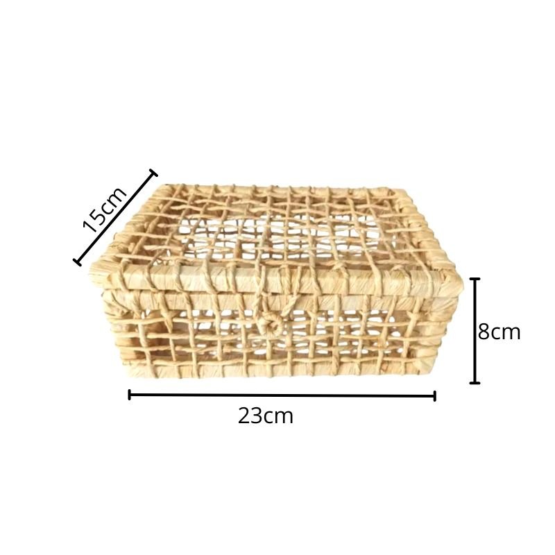 Caixa Baú De Palha De Milho Pequena Quadrada Tampa 8x23x15