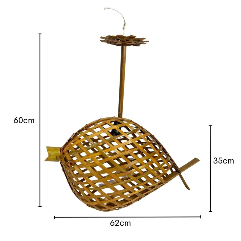 Luminária De Bambu Em Forma De Peixe Com Fio E Bocal Decoraç