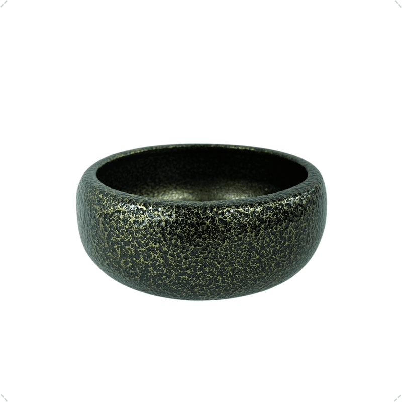 Vaso Terrário ou Bonsai 7x14 cm Tripé Cerâmica Cor Preto Ouro Decoração Sala Escritório