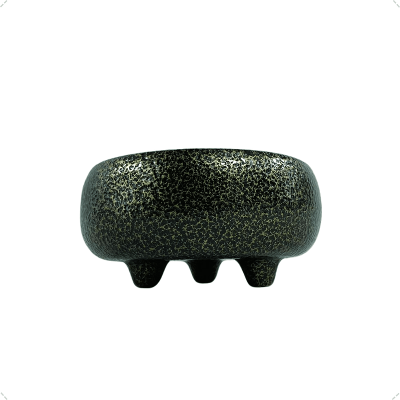 Vaso Terrário ou Bonsai 7x14 cm Tripé Cerâmica Cor Preto Ouro Decoração Sala Escritório