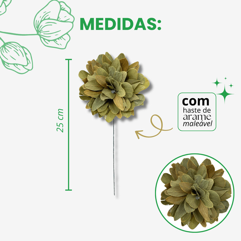 1 Flor de Folha Quina Com Arame Dobrável Desidratada - Natural