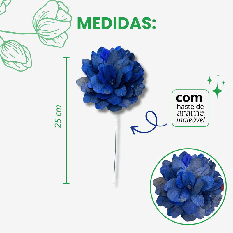 1 Flor de Folha Quina Com Arame Dobrável Desidratada - Azul