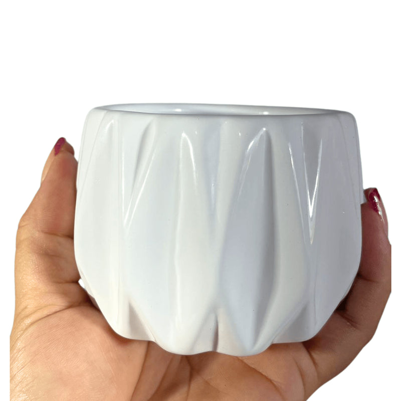 Mini Vaso De Cerâmica Branco Diamond P Suculenta Pote 6