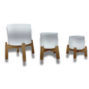 Tripé De Madeira Com Vasos Cerâmica Branco Cilíndrico P M G