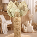 Arranjo Vaso Madeira Com Trança Taboa E Folhas de Latanias Desidratada Natural Premium