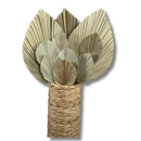 Arranjo Vaso Madeira Com Trança Taboa E Folhas de Latanias Desidratada Natural Premium