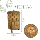 Cesto De Bambu Redondo Com Tampa Com Pé Decoração Roupa 60cm