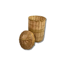 Cesto De Bambu Redondo Com Tampa Com Pé Decoração Roupa 60cm
